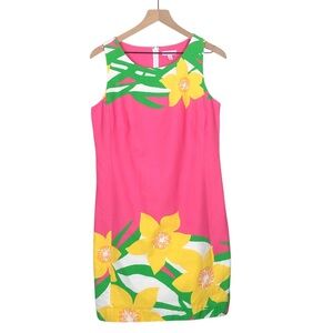 Lilly Pulitzer Stephanie Shift Dress Pink Dancing Daffodils 8 FLAW
